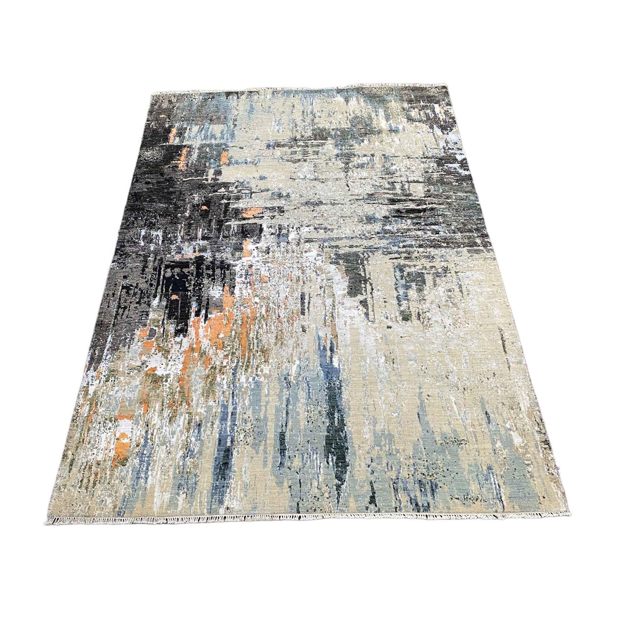 Indian 6'2" x 9'1" Modern Transitional Wool and Silk Rug