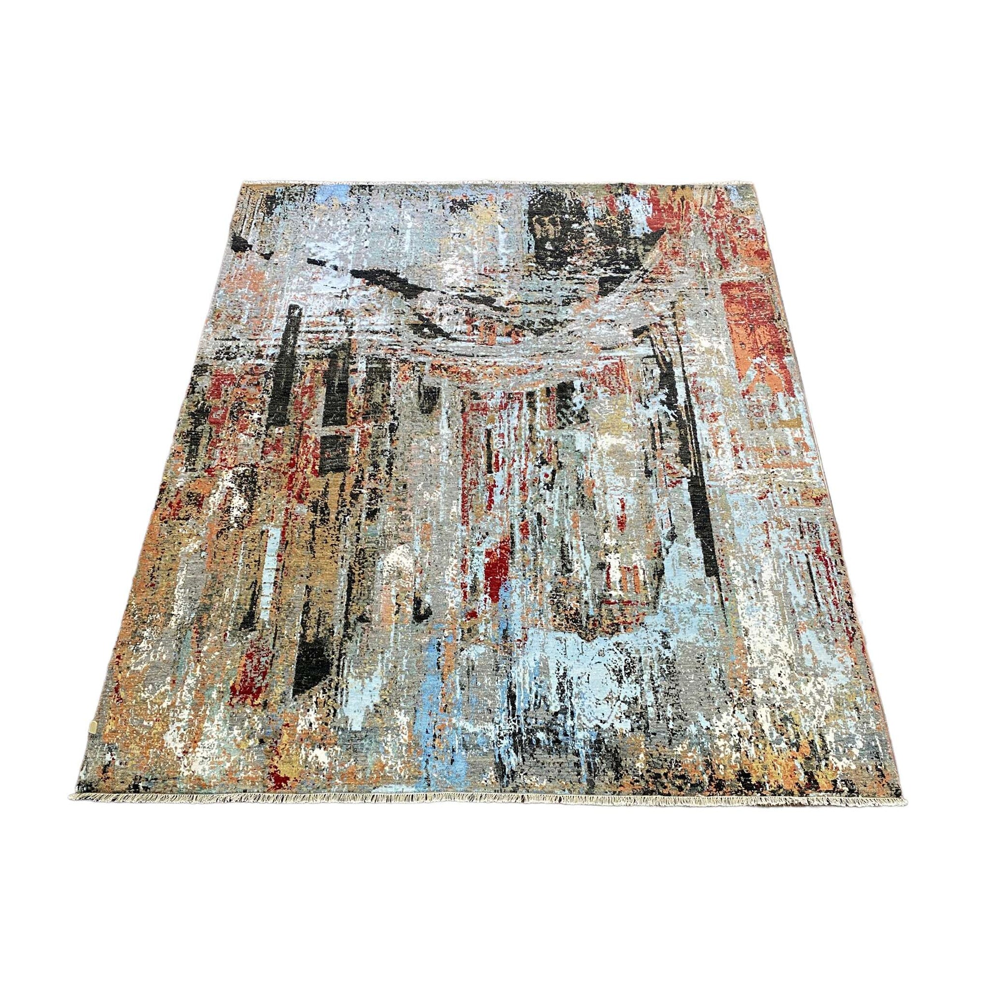 Indian 8' x 10' Modern Transitional Wool and Art Silk Rug