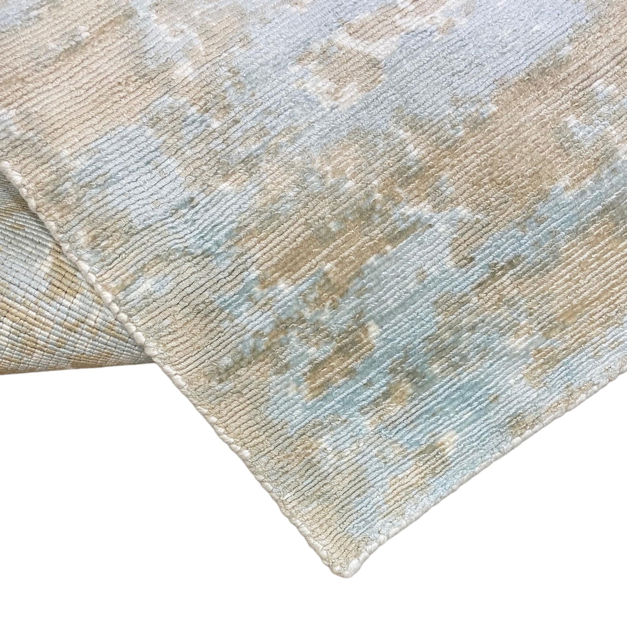 Indian 8'1" x 10'2" Hand Painted Modern Transitional Silk Rug